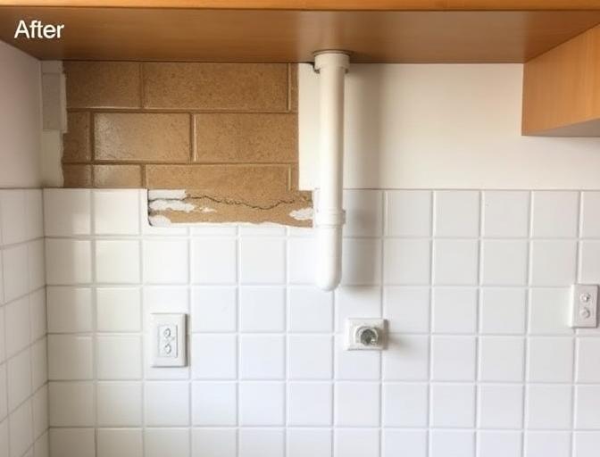 After: Pipe replaced, wall restored