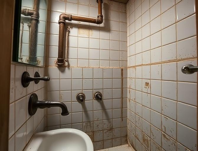 Before: Corroded pipes and leaking fixtures